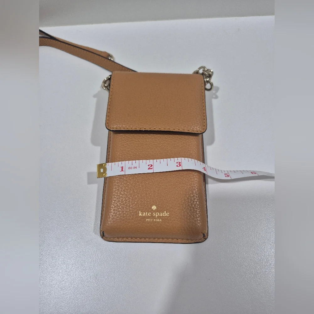 Kate Spade Tan Brown Leather North South Phone Crossbody Bag Purse